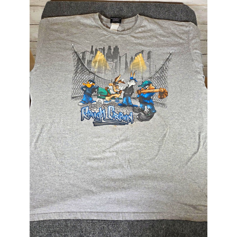 Looney Tunes Rough Crowd T-Shirt 2003 Bugs Bunny Daffy Taz Gray 4XL Y2K Vintage